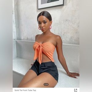 SHEIN Orange Front Tie Tube Top